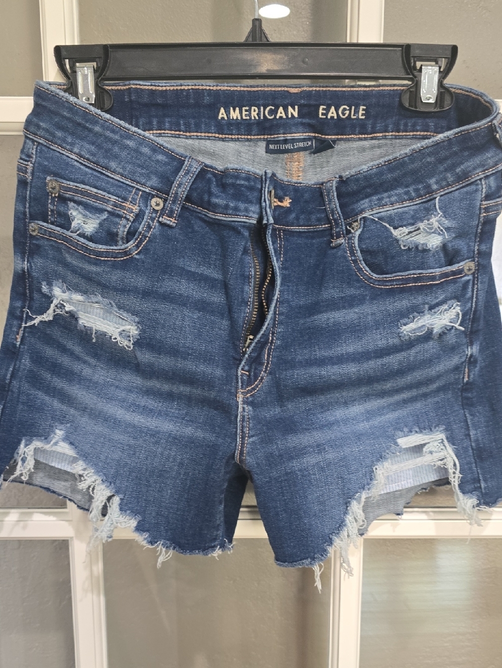 American Eagle Outfitters Distressed Dark Blue Denim Cutoff Shorts